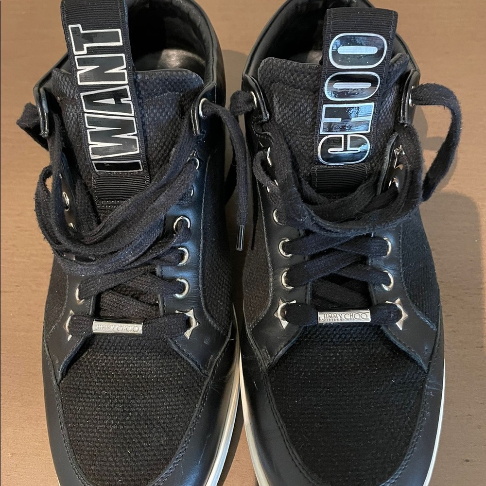 Jimmy Choo Black Miami Canvas And Leather Logo Pull Sneakers size 40 - Picture 2 of 6